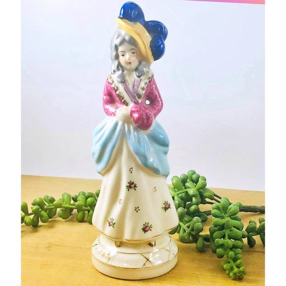 Occupied Japan French Lady Long Dress Big Hat Porcelain Figurine Over 7 Inches - Picture 1 of 5